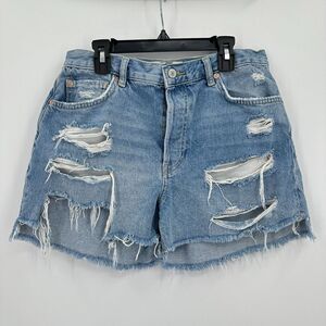We The Free Cut Out Shorts Womens 27 Blue Ripped Distressed Fringe‎ Button Fly